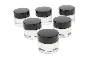Containers Pots: Glass Pots 15gm / Lip Balm Pots / Clear, Black Lid