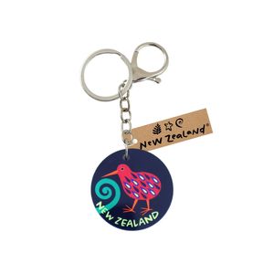 Keyring w/Clip NZ Round Colourful Kiwi 45mm - Avalon International