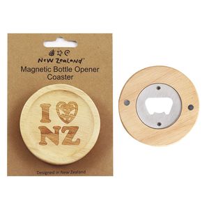 Products: Bottle Opener Magnet Coaster I LOVE NZ 8cm B/C - Avalon International