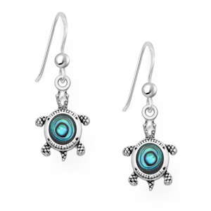 Earrings: Sterling Silver & Paua Shell Dangly Turtle Earrings