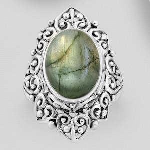 Gemstones: Ornate Labradorite Sterling Silver Ring