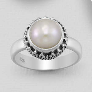 Sterling Silver Oxidized Ring With Fresh Water Pearl