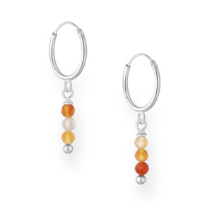 Sterling Silver Hoops with Orange Agate Gemstone Beads