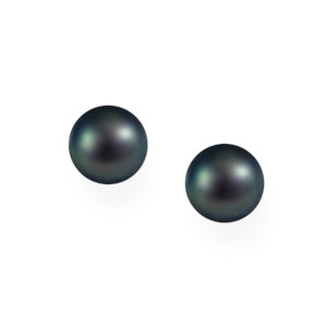 Earrings: Black Freshwater Pearl Stud Earrings - 9 mm