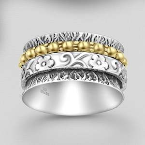 Sterling Silver & Brass Floral Spin Ring