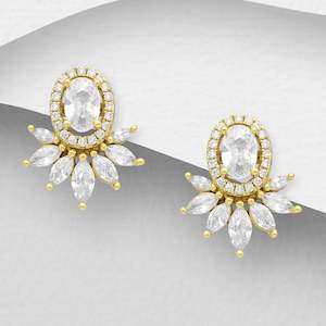 Cubic Zirconia Stud Earrings  Plated with 1 Micron 18K Yellow Gold