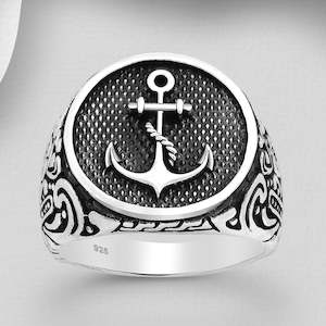 Home Bestseller Rings: Mens Sterling Silver Anchor Signet Ring