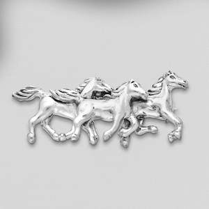 Equestrian Horse Jewellery: Sterling Silver Three Horses Brooch