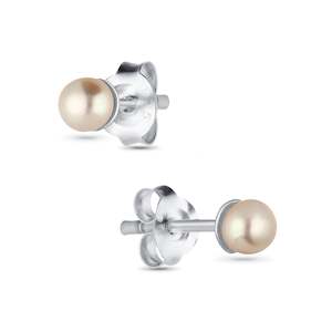 Sterling Silver AAA Grade Peach Freshwater Pearl Stud Earrings 3.5 mm