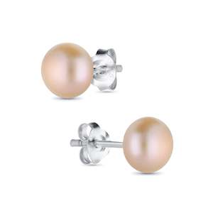 Freshwater Pearls: Sterling Silver AAA Grade  Peach Freshwater Pearl Stud Earrings 10 mm