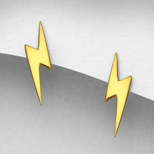 Gold Jewellery: Sterling Silver Lightening Bold Stud Earrings Plated with 1 Micron 18K Yellow Gold