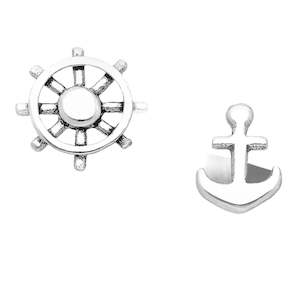 Earrings: Sterling Silver Anchor & Helm Stud Earrings