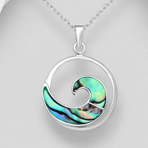 Pendants: Sterling Silver & Paua Shell Circle & Wave Pendant