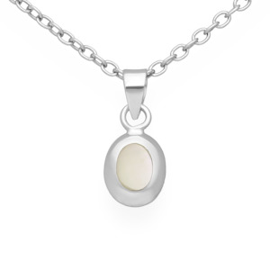 Sterling Silver Tiny Mother of Pearl Shell Oval Pendant