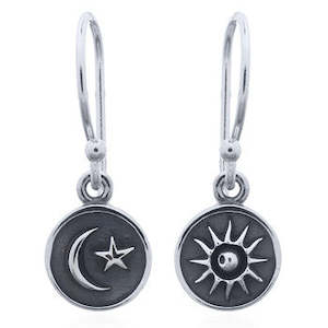 Sterling Silver Moon & Star Dangly Earrings