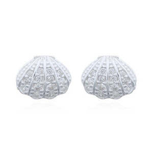 Bestsellers: Sterling Silver CZ Clam Shell Stud Earrings