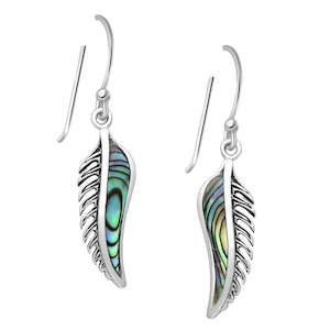 Sterling Silver & Paua Shell Silver Fern Dangly Earrings
