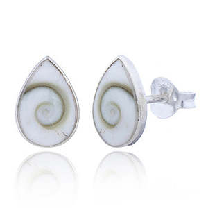 Earrings: Shiva Shell Sterling Silver Tear Drop Stud Earrings