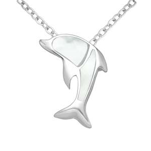 Sterling Silver & Mother of Pearl Shell Dolphin Pendant