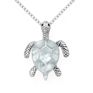 Sterling Silver & Mother of Pearl Shell Turtle Pendant