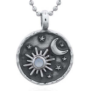 Surf Sea: Sun, Moon and Star Sterling Silver Mother of Pearl Pendant