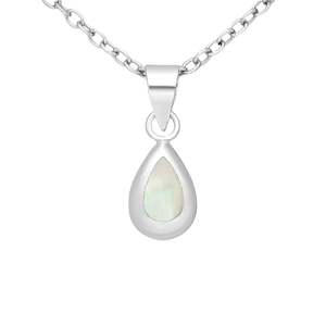 Sterling Silver Tiny Mother of Pearl Shell Tear Drop Pendant