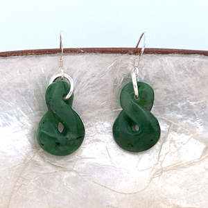NZ Pounamu Greenstone Pikorua Twist Dangly Earrings