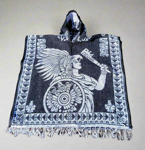 Artisan Made: Aztec Warrior Poncho – Black & White