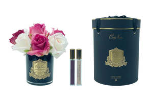 Cote Noire: Premium Bouquet - Mixed Magenta & Blush Rose Buds - Dark Glass - MBG01