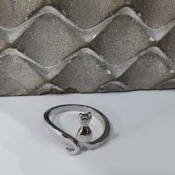 Jewellery: Slinky Kitty Ring Adjustable Size - Sterling Silver