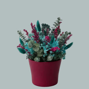 Teal & Cerise Dried Flower - Vase Arrangement