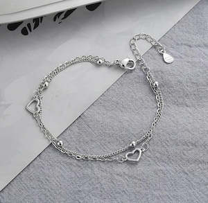Double Loop Micro Heart Bracelet - Sterling Silver