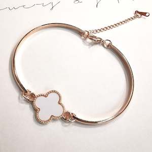 Jewellery: Four Leafed Clover Bracelet - White Rose Gold