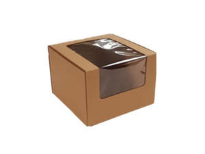Cake Boxes Cardboard: Cake Box With Window, 210X210X150mm (8x6") Natural Kraft each