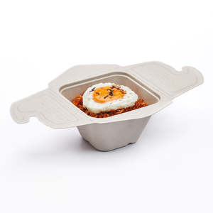 Biodegradable Compostable Containers: SAF405 Square Small fold & click bowl 450ml 300/ctn