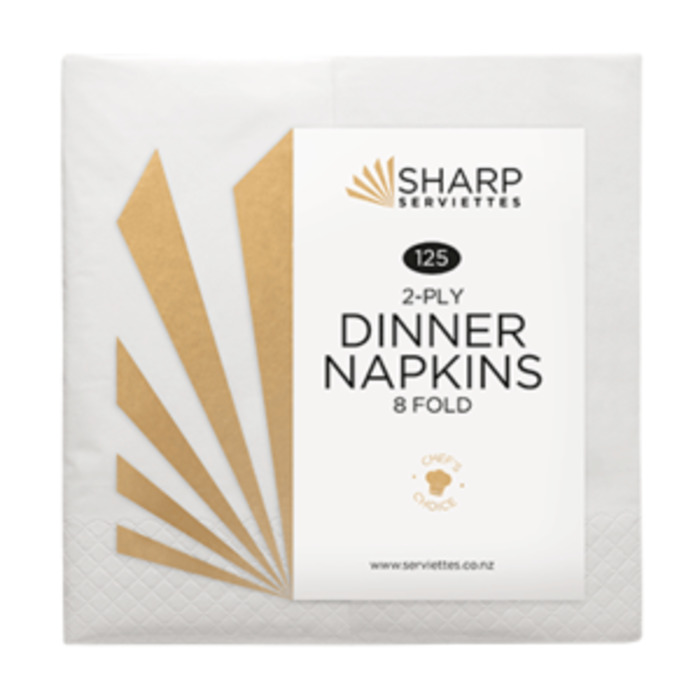 Dinner Napkins: White 2 ply Dinner Napkin 125/pkt