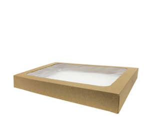 Platters Cardboard: Window Lid for Medium Kraft Catering Box 100/ctn