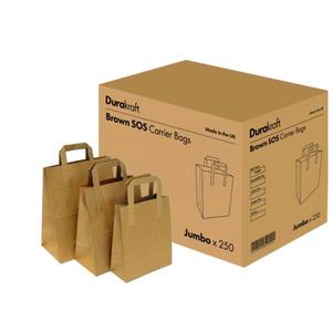 Handle Carry Bags: Dura Kraft SOS Paper Bag Medium flat paper handle 260x210x110 70gsm 250/ctn