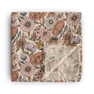 Swaddles Wraps: Retro Flowers Muslin Swaddle Blanket
