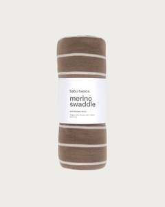 Blankets: Merino Swaddle Wrap - Walnut Stripe