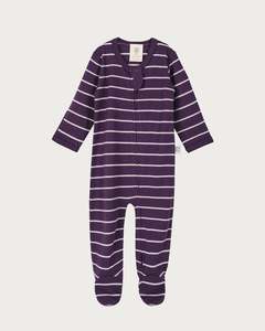 Onesies: Merino Footed Onesie - Plum Stripe
