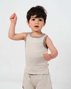 Tops: Contrast Trim Singlet - Oat