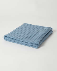 Blankets: Merino Rib Knit Blanket - Sky Blue