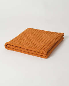 Blankets: Merino Rib Knit Blanket - Tumeric