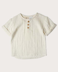 Organic Muslin Clothing: Muslin Frankie Grandpa Shirt - Vanilla