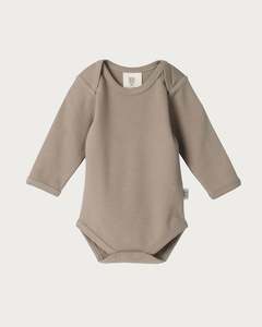Cotton Long Sleeve Bodysuit - Walnut