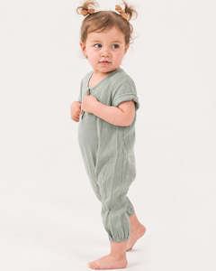 Organic Muslin Clothing: Muslin Frankie Romper - Matcha