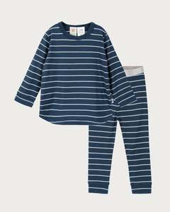 Pj Sets: Merino PJ Set - Denim Stripe