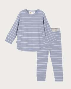 Pj Sets: Merino PJ Set - Periwinkle Stripe