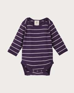 Merino Long Sleeve Bodysuit - Plum Stripe